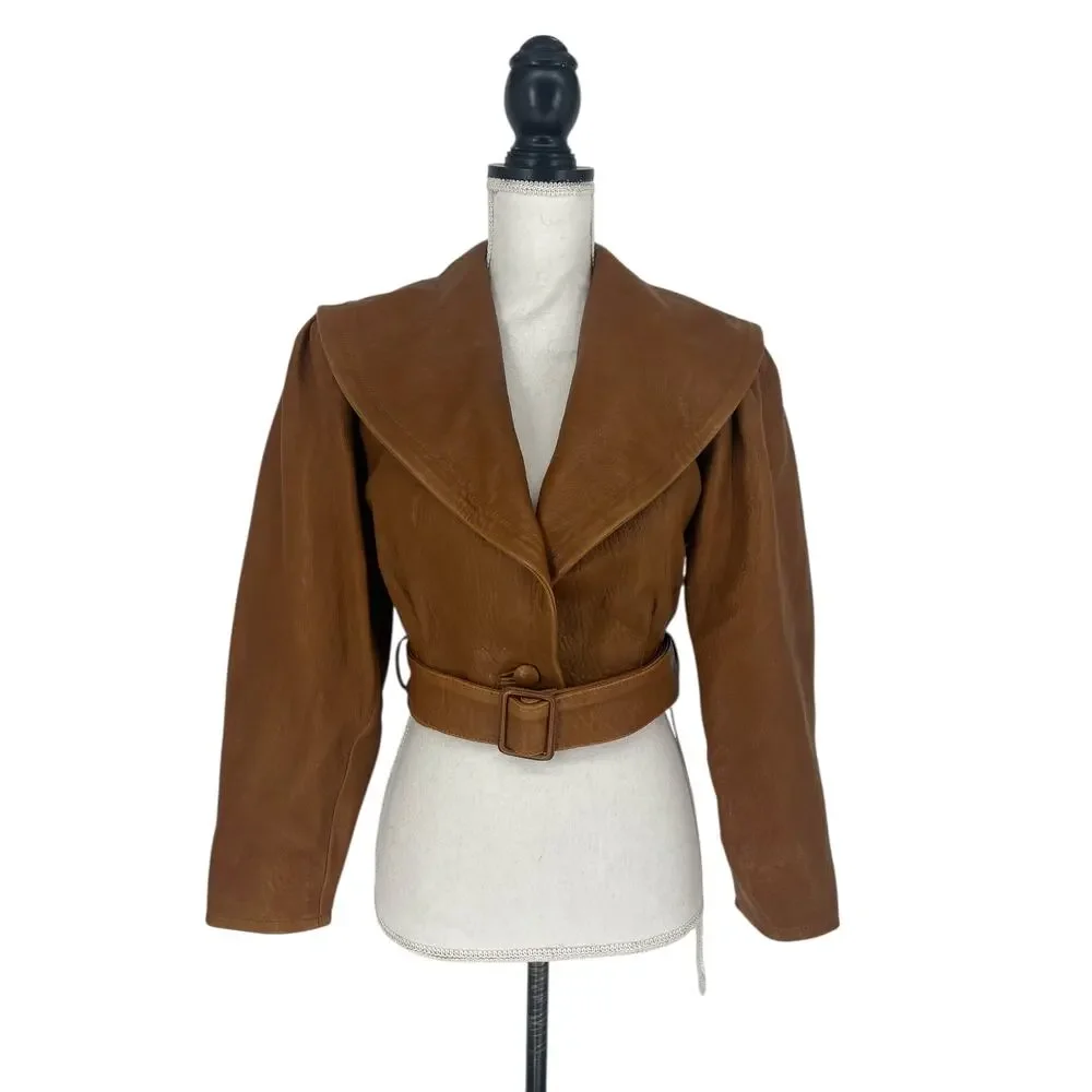 FRAME Cropped Pebbled Leather Belted Jacket‎